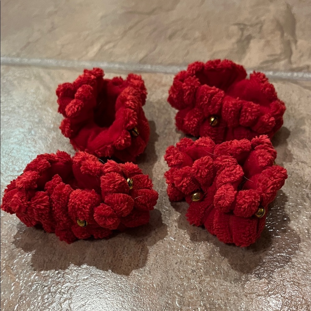 Elegant Red 4 Dog Legs Holiday Christmas Dress Up Scrunchies w/bells
